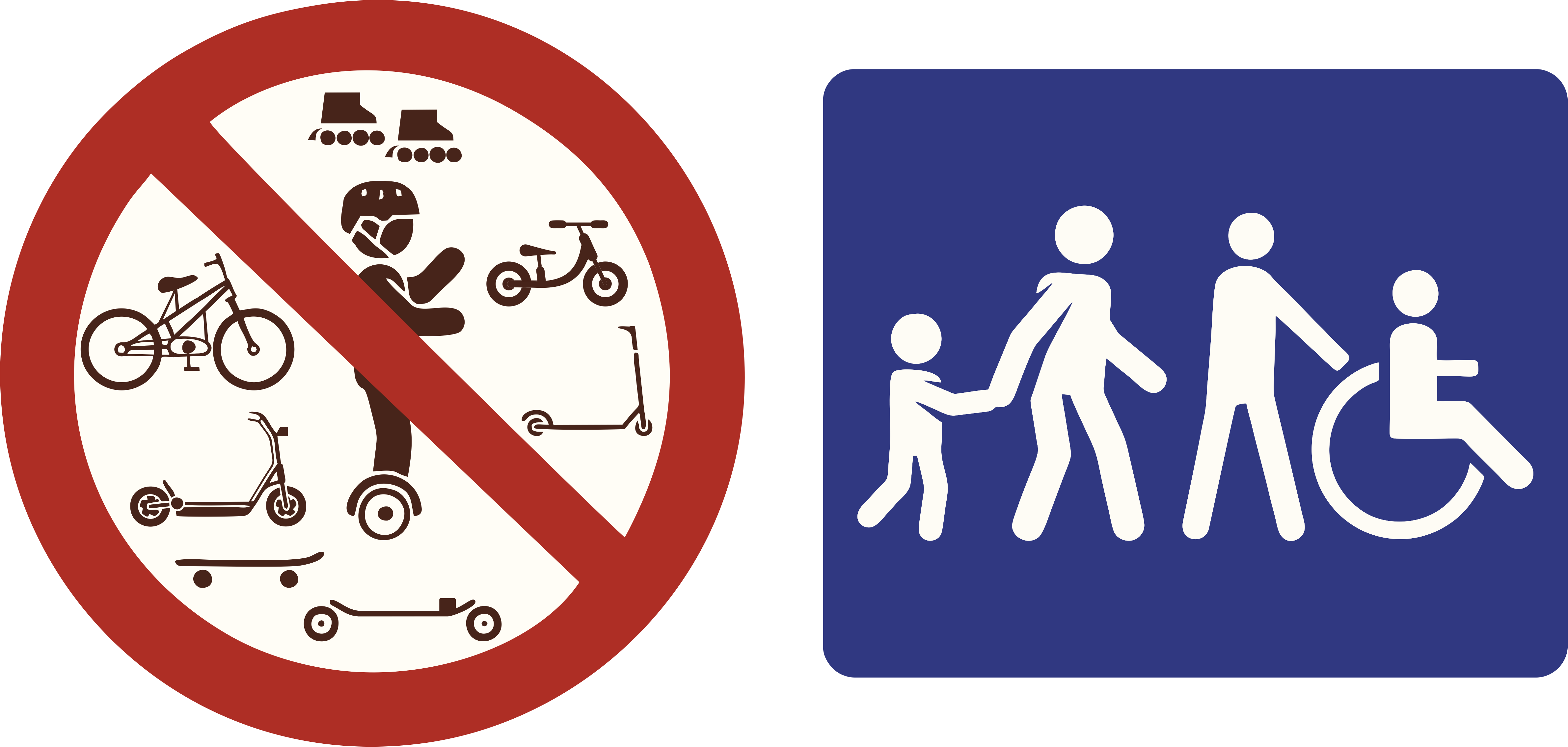 Interdiction des engins sur roues, circulation à pieds uniquement.